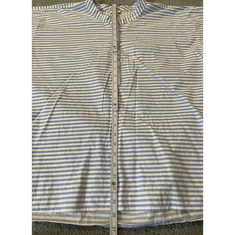 J Crew Striped Popover Blouse XL Blue White Short Sleeve Buttons Casual Coastal - Picture 6 of 11